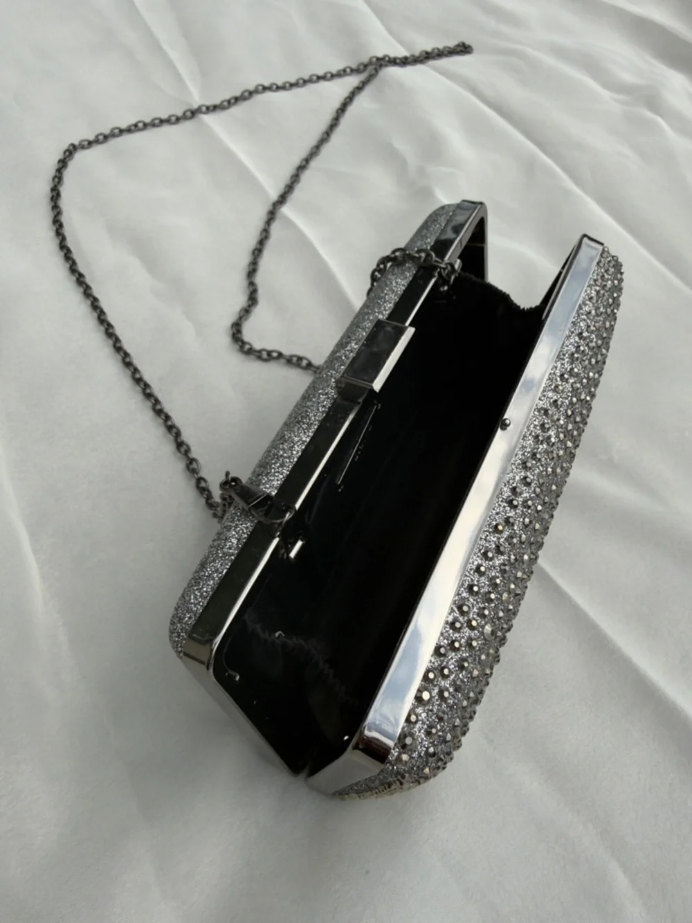 NATASHA Gunmetal Gray Swarovski Crystals Embellished Crossbody Evening Bag